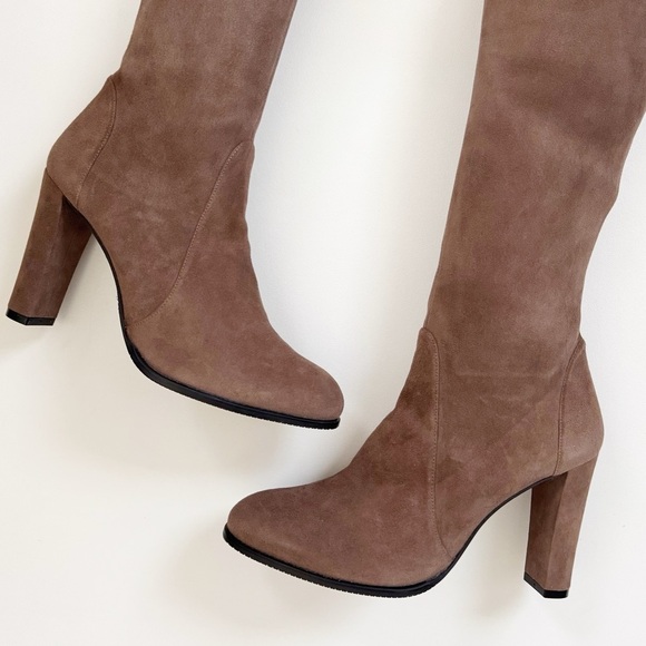 Stuart Weitzman Highland Over Knee Suede Boots Tall Taupe Classic Tan Brown US 9 - Picture 9 of 14